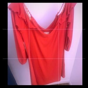 Michael Kors red dress w gold straps and rufflesNW